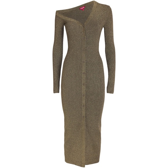 STAUD Craftsman Off-the-Shoulder Metallic Ribbed-Knit Midi Dress - Picture 4 of 13